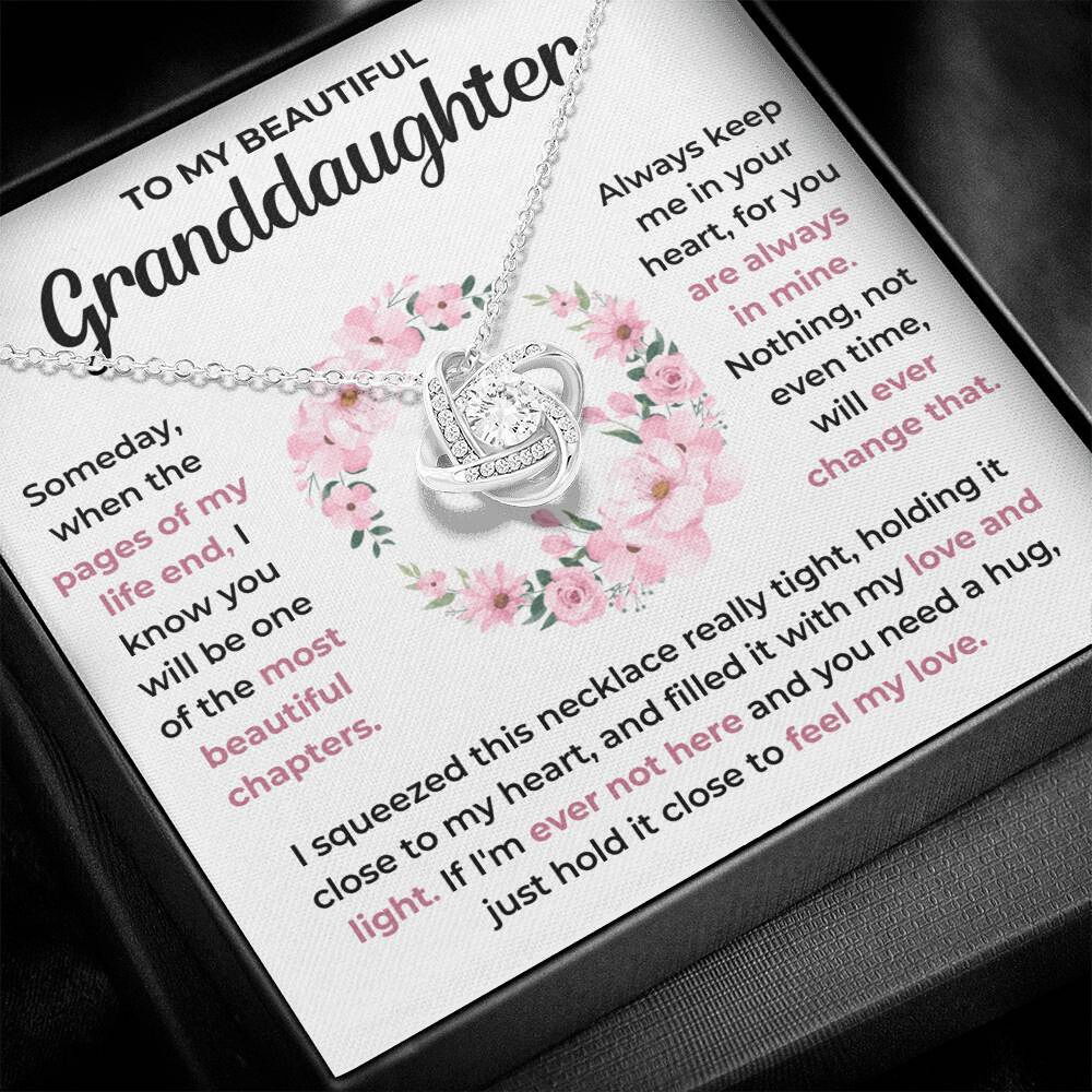 To My Beautiful Granddaughter - "You Are Always In My Heart" Love Knot Necklace Gift Set - GD06