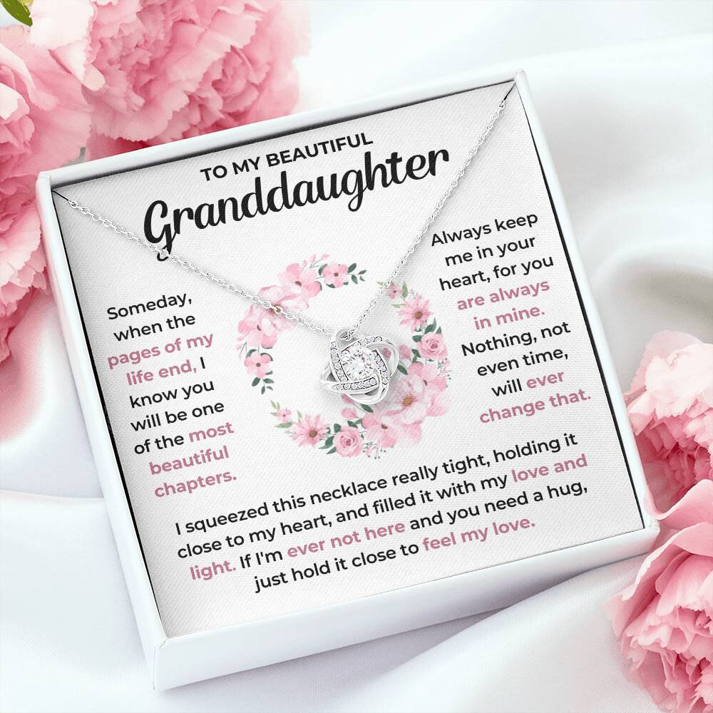 To My Beautiful Granddaughter - "You Are Always In My Heart" Love Knot Necklace Gift Set - GD06