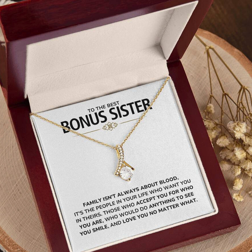 To My Bonus Sister – 'You Are Family' Alluring Beauty Necklace Gift Set – BT01