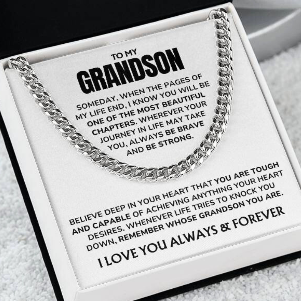 To My Grandson - "Proud of You, Always" Cuban Link Chain Necklace Gift Set – GS02