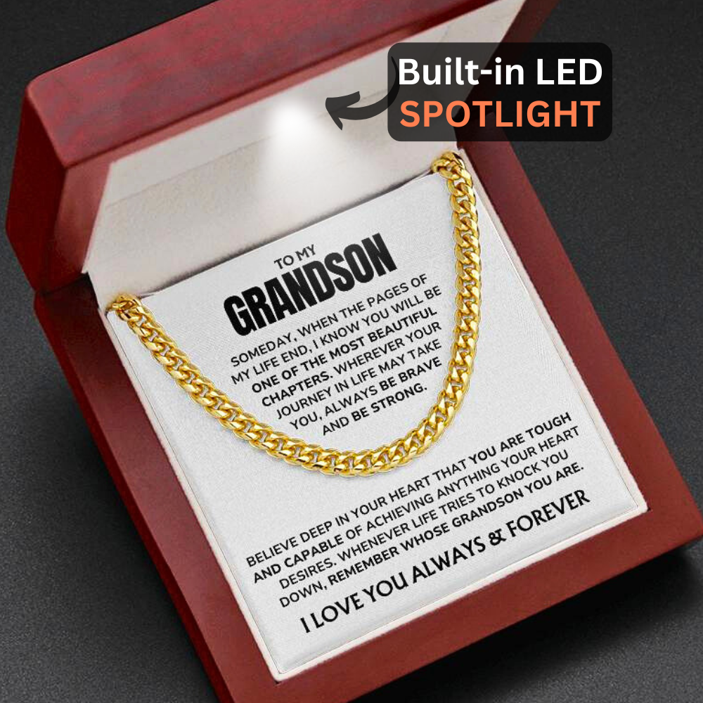 To My Grandson - "Proud of You, Always" Cuban Link Chain Necklace Gift Set – GS02