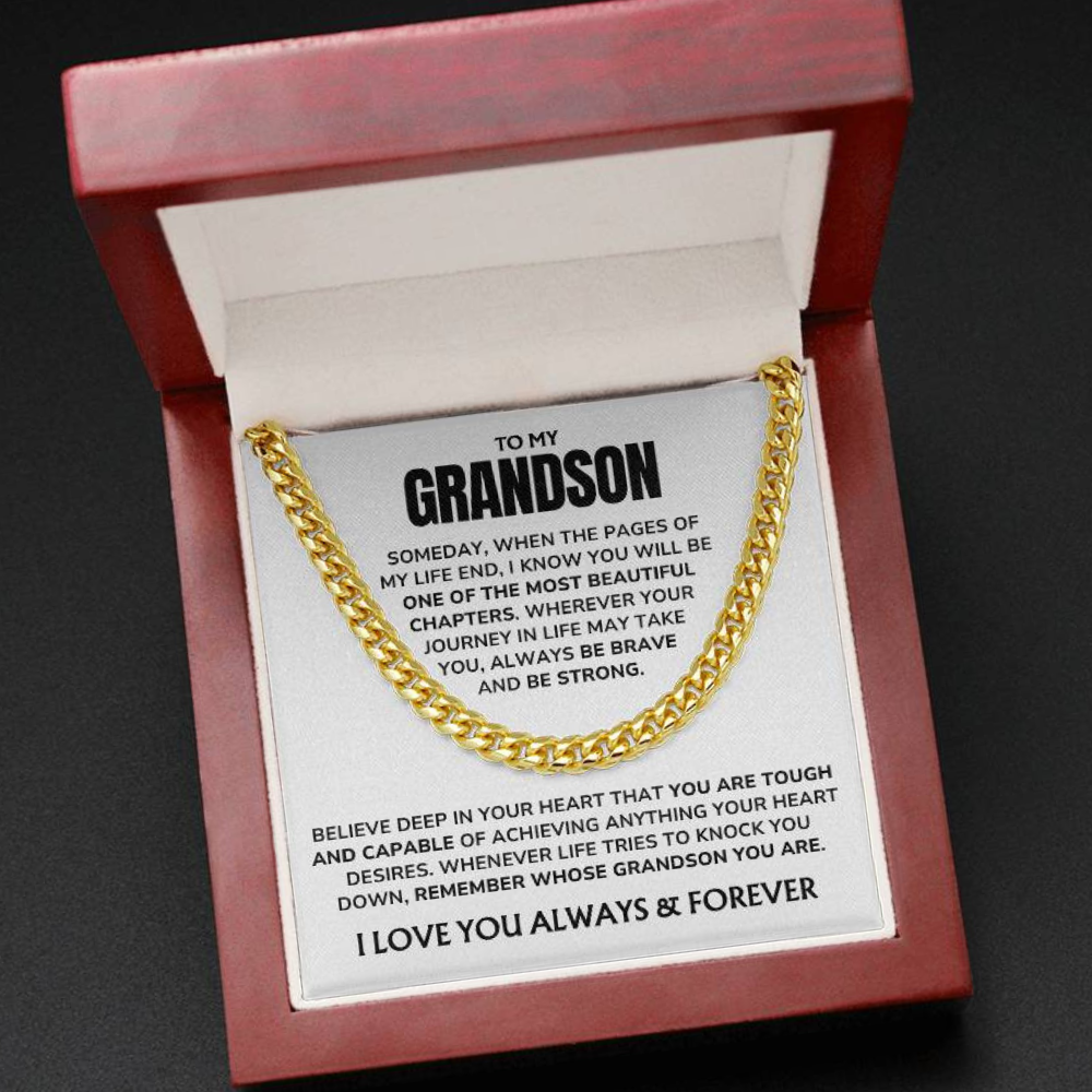 To My Grandson - "Proud of You, Always" Cuban Link Chain Necklace Gift Set – GS02