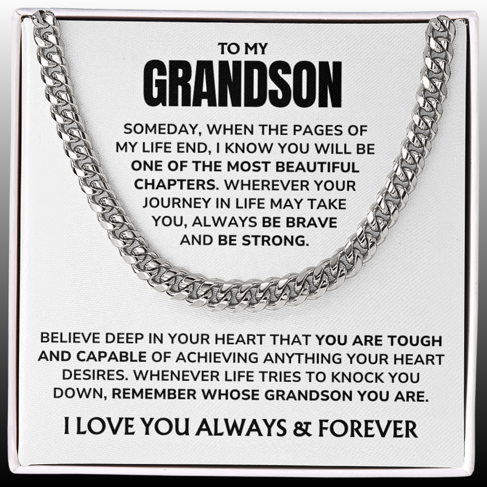 To My Grandson - "Proud of You, Always" Cuban Link Chain Necklace Gift Set – GS02