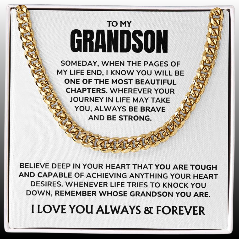 To My Grandson - "Proud of You, Always" Cuban Link Chain Necklace Gift Set – GS02