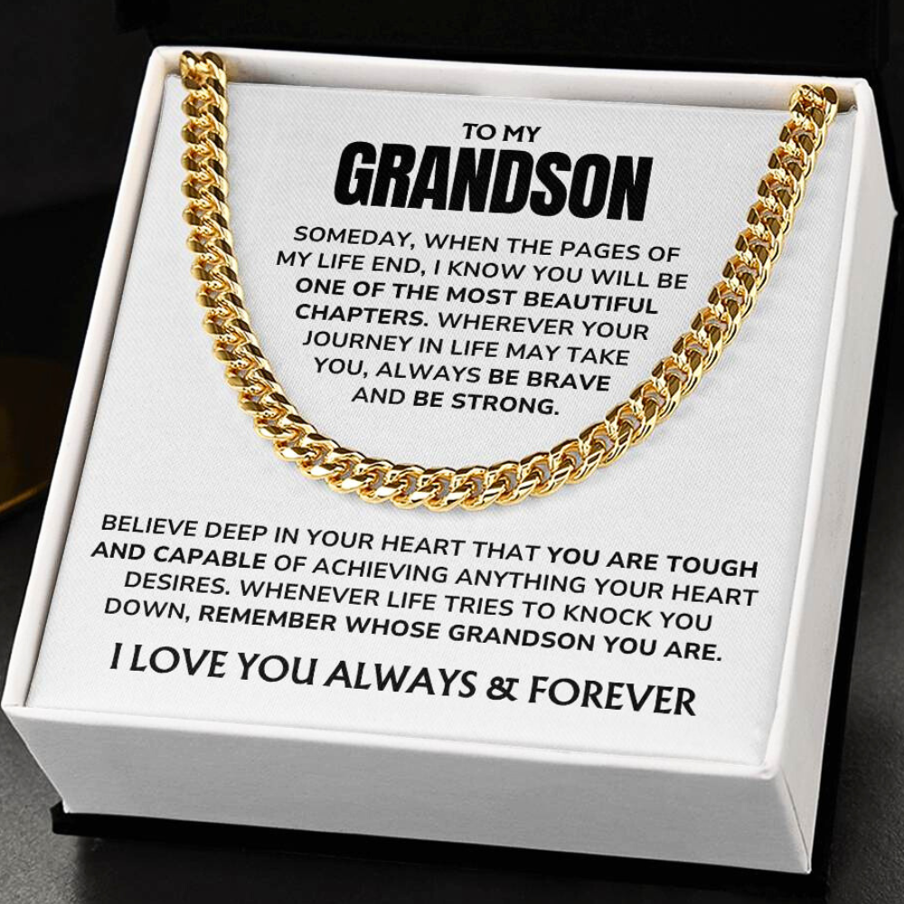 To My Grandson - "Proud of You, Always" Cuban Link Chain Necklace Gift Set – GS02