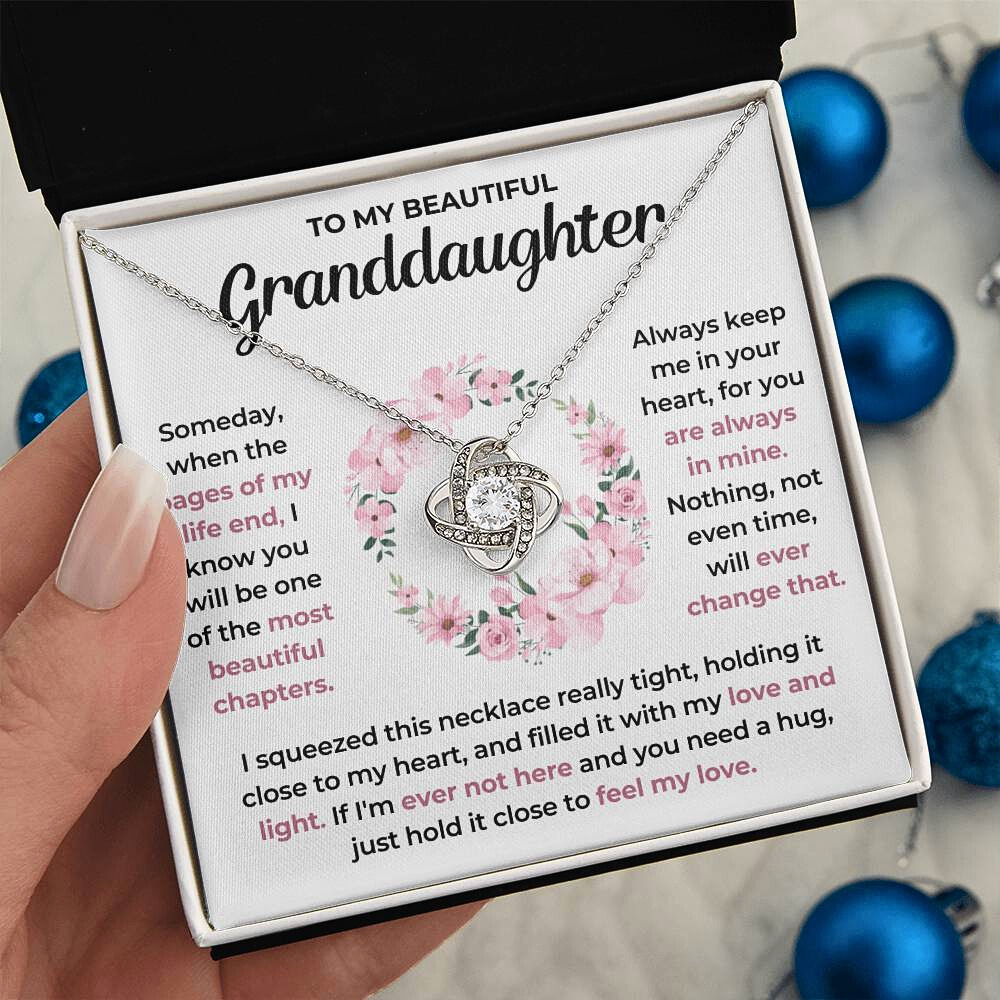 To My Beautiful Granddaughter - "You Are Always In My Heart" Love Knot Necklace Gift Set - GD06