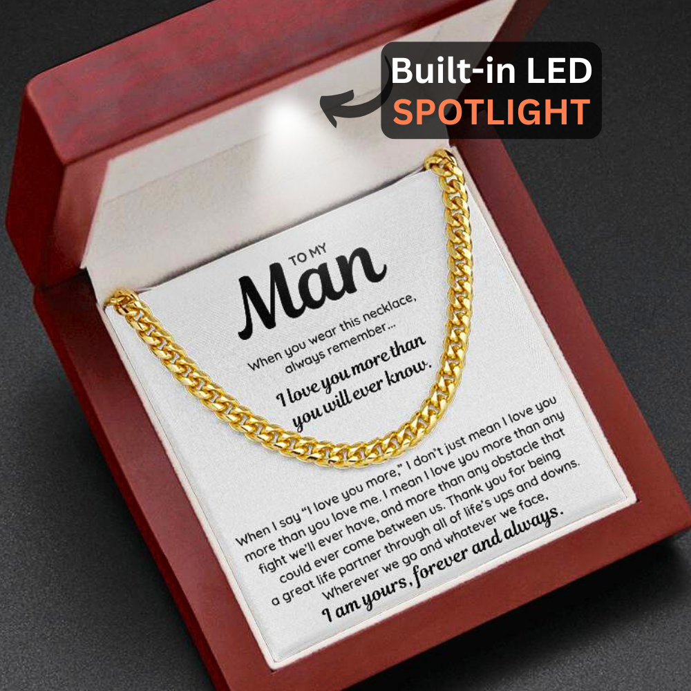 To My Man - "I Am Yours, Forever and Always" Cuban Link Chain Necklace Gift Set - MN02