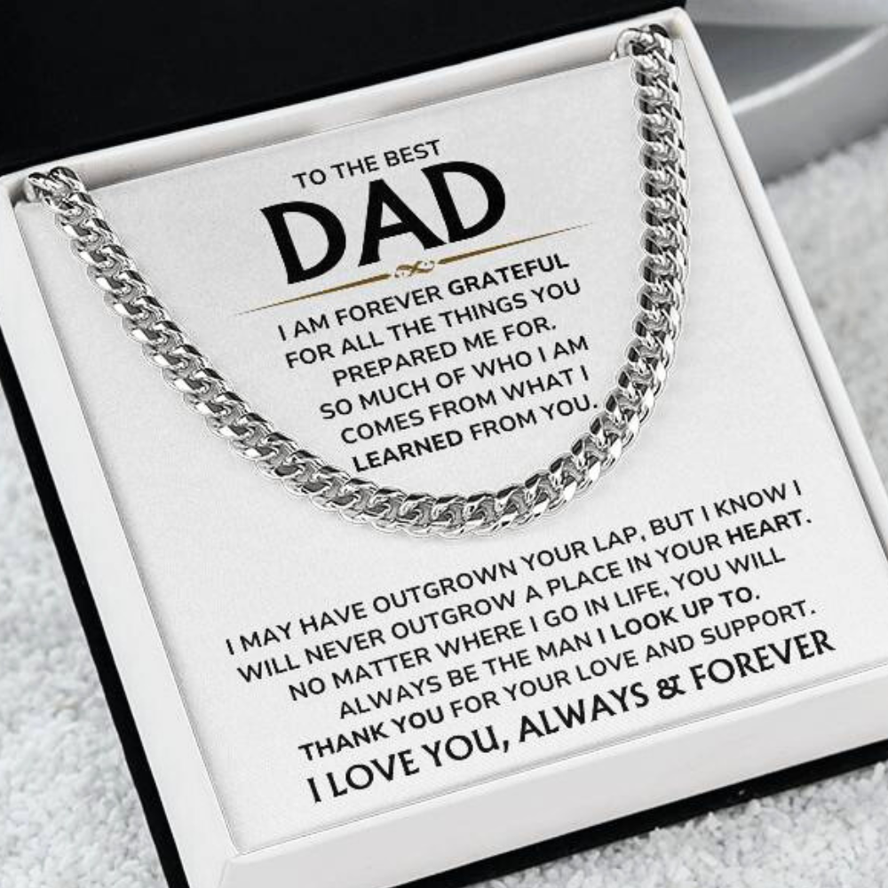To The Best Dad - "I Am Forever Grateful" Cuban Link Chain Necklace Gift Set - DD01