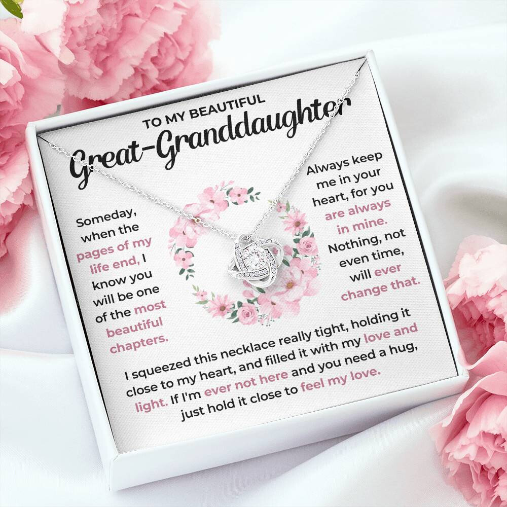 To My Beautiful Great-Granddaughter - "You Are Always In My Heart" Love Knot Necklace Gift Set - GGD01