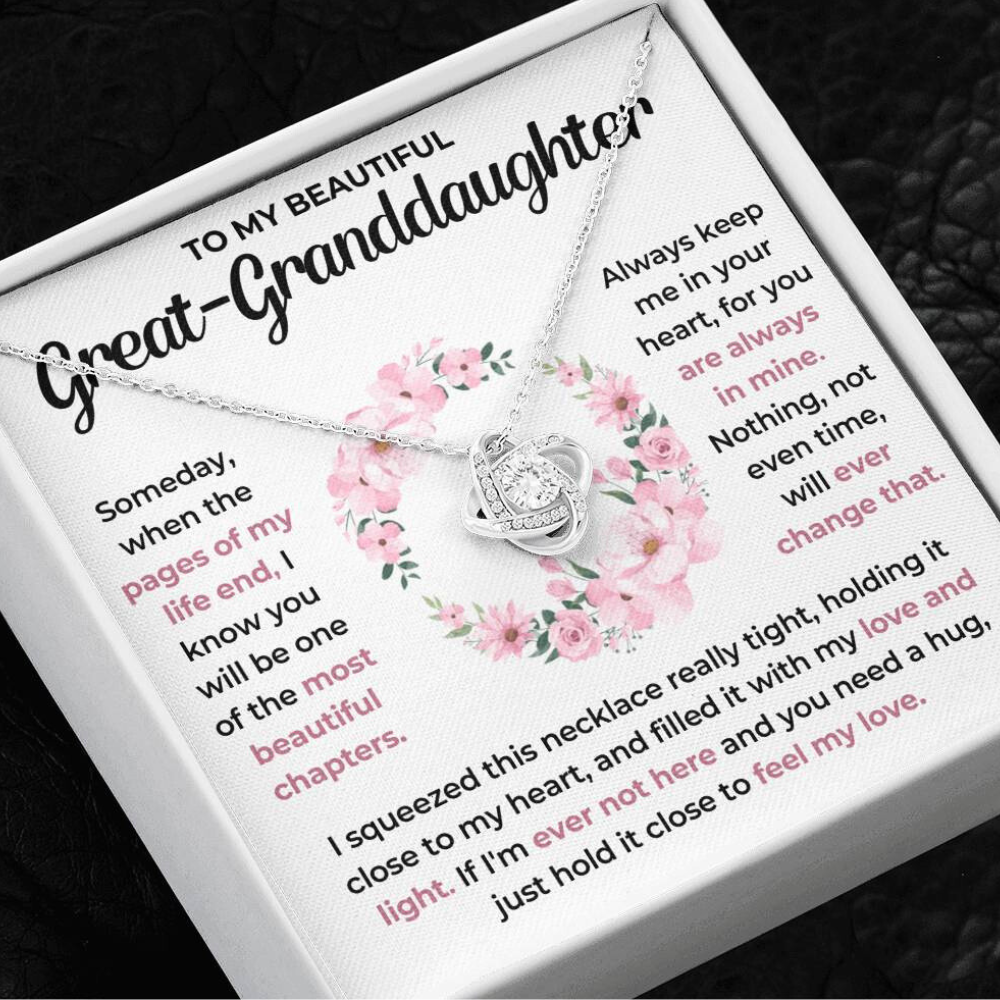 To My Beautiful Great-Granddaughter - "You Are Always In My Heart" Love Knot Necklace Gift Set - GGD01
