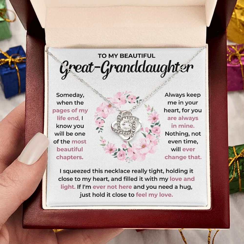 To My Beautiful Great-Granddaughter - "You Are Always In My Heart" Love Knot Necklace Gift Set - GGD01