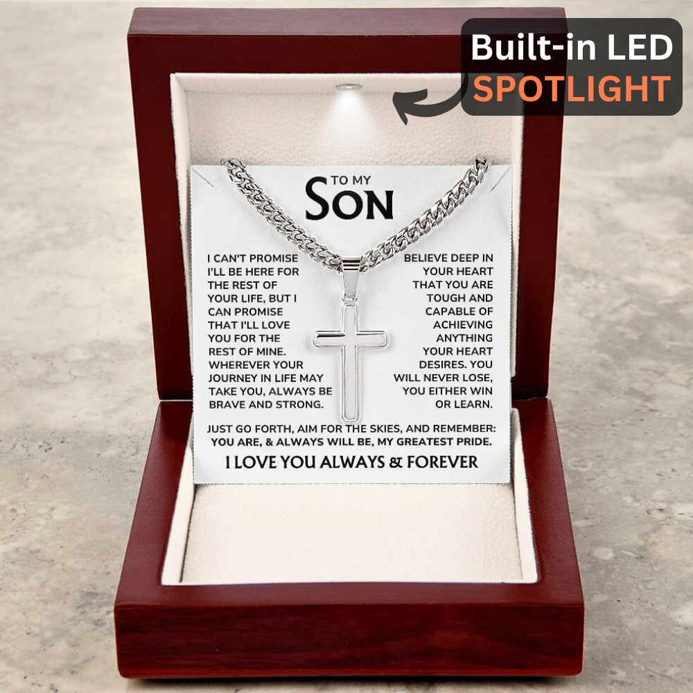 To My Son - "My Greatest Pride" Artisan Cross Cuban Link Chain Gift Set – SN03