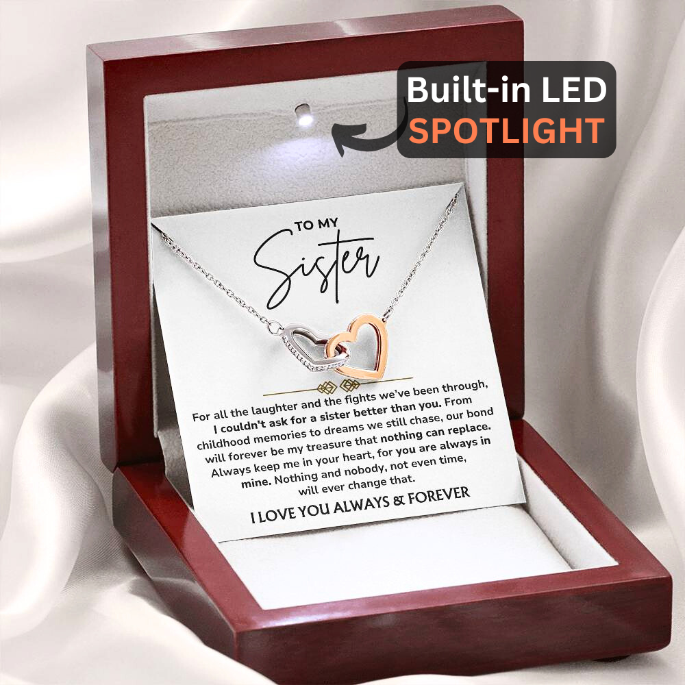 To My Sister – "Always In My Heart" Interlocked Hearts Necklace Gift Set - SS01
