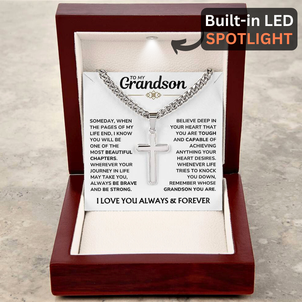 To My Grandson - "Proud of You, Always" Artisan Cross Cuban Link Chain Gift Set – GS01