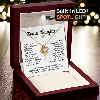 To My Bonus Daughter - "My Family Forever" Love Knot Necklace Gift Set - BD06