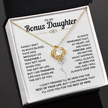To My Bonus Daughter - "My Family Forever" Love Knot Necklace Gift Set - BD06