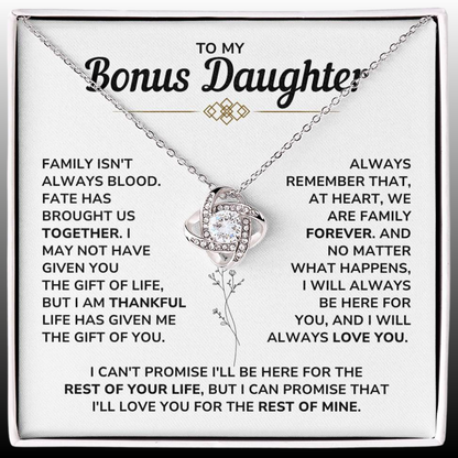 To My Bonus Daughter - "My Family Forever" Love Knot Necklace Gift Set - BD06
