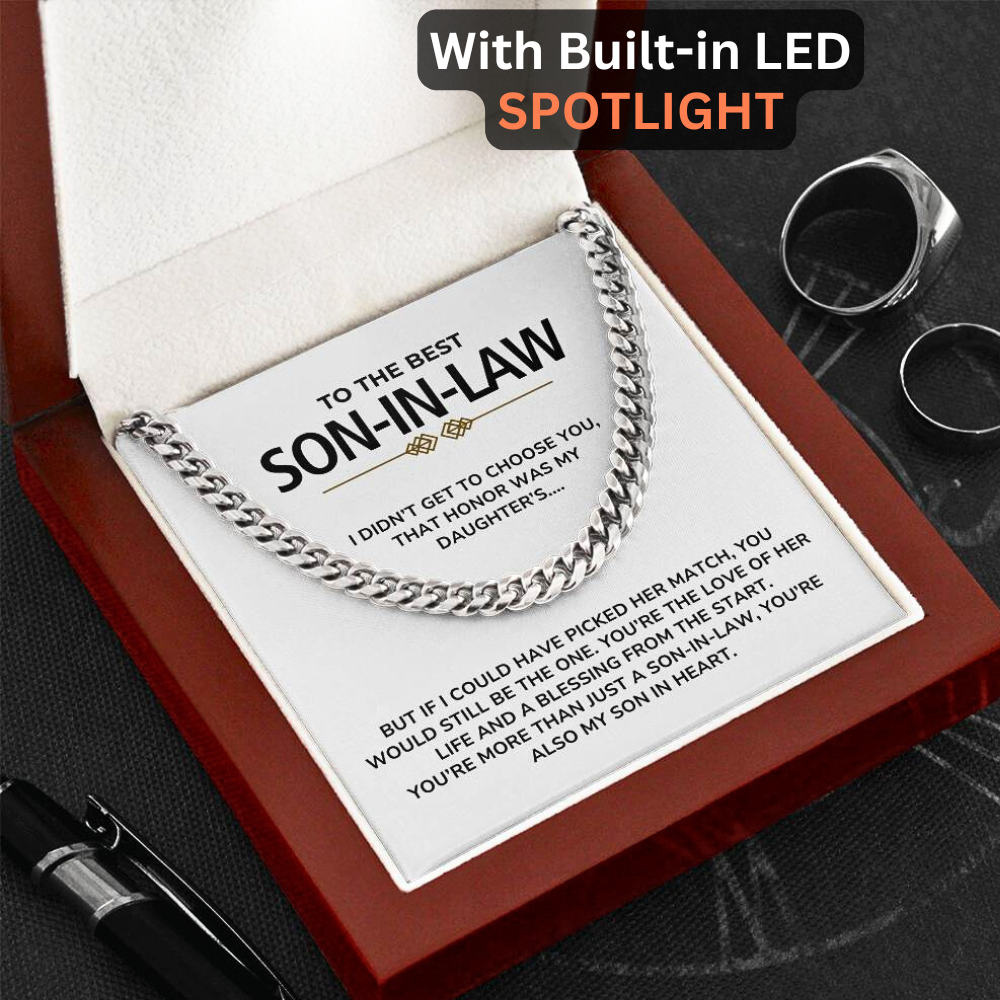 To My Son-in-Law - "My Son In Heart" Cuban Link Chain Necklace Gift Set - SL01