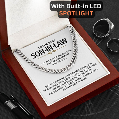 To My Son-in-Law - "My Son In Heart" Cuban Link Chain Necklace Gift Set - SL01