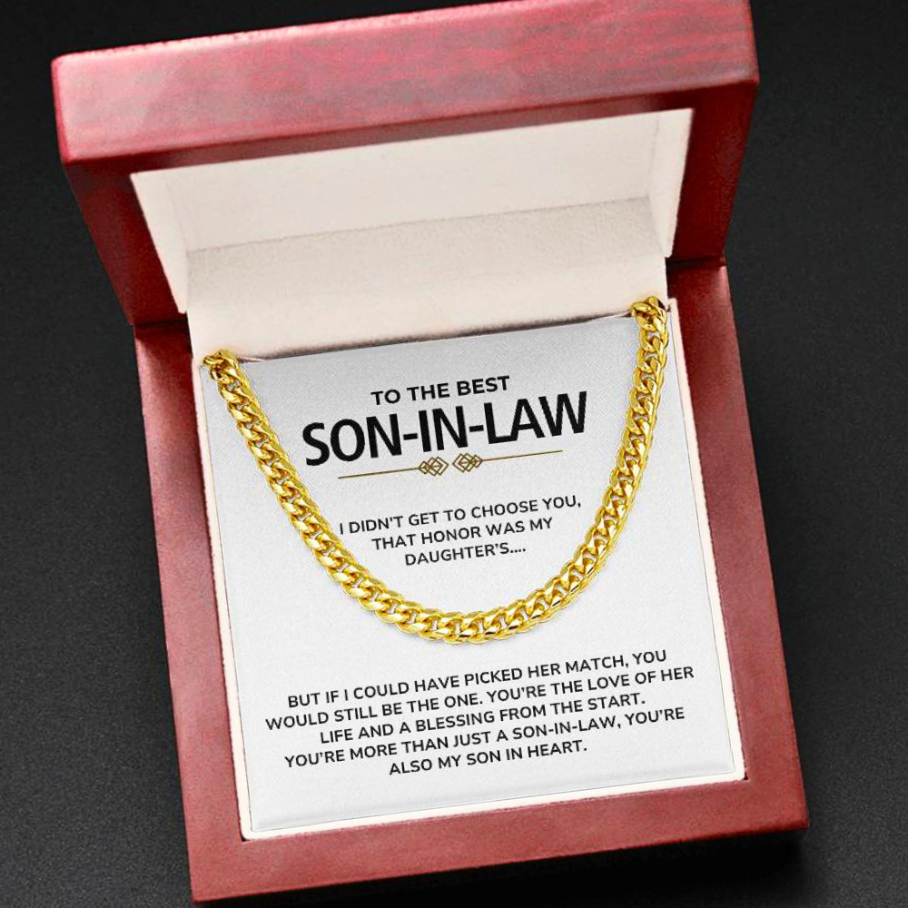 To My Son-in-Law - "My Son In Heart" Cuban Link Chain Necklace Gift Set - SL01