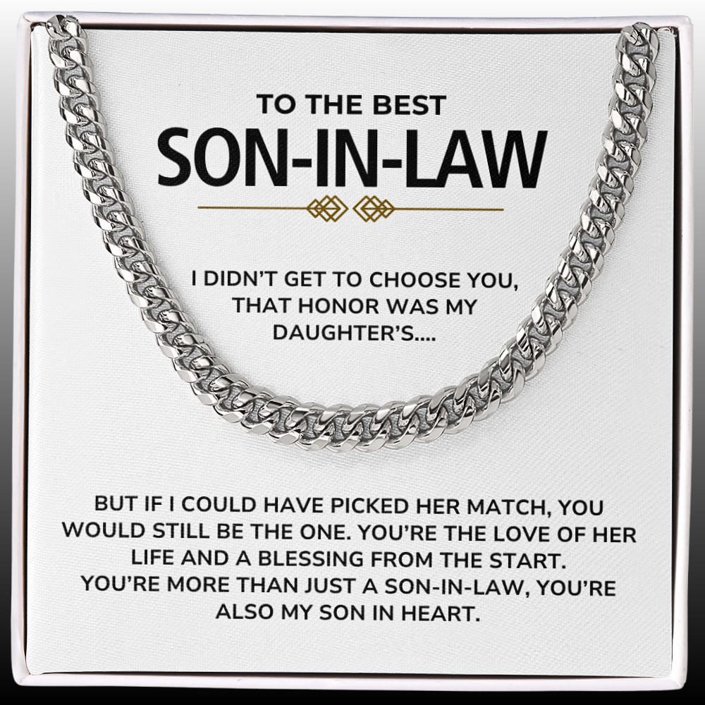 To My Son-in-Law - "My Son In Heart" Cuban Link Chain Necklace Gift Set - SL01