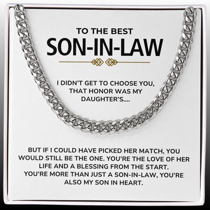 To My Son-in-Law - "My Son In Heart" Cuban Link Chain Necklace Gift Set - SL01