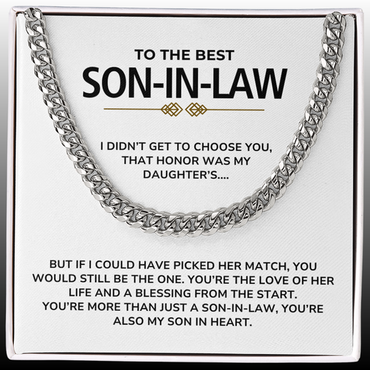 To My Son-in-Law - "My Son In Heart" Cuban Link Chain Necklace Gift Set - SL01