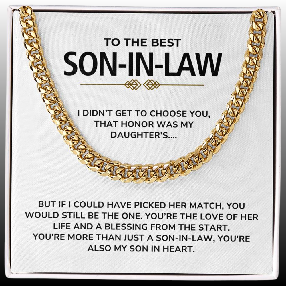 To My Son-in-Law - "My Son In Heart" Cuban Link Chain Necklace Gift Set - SL01