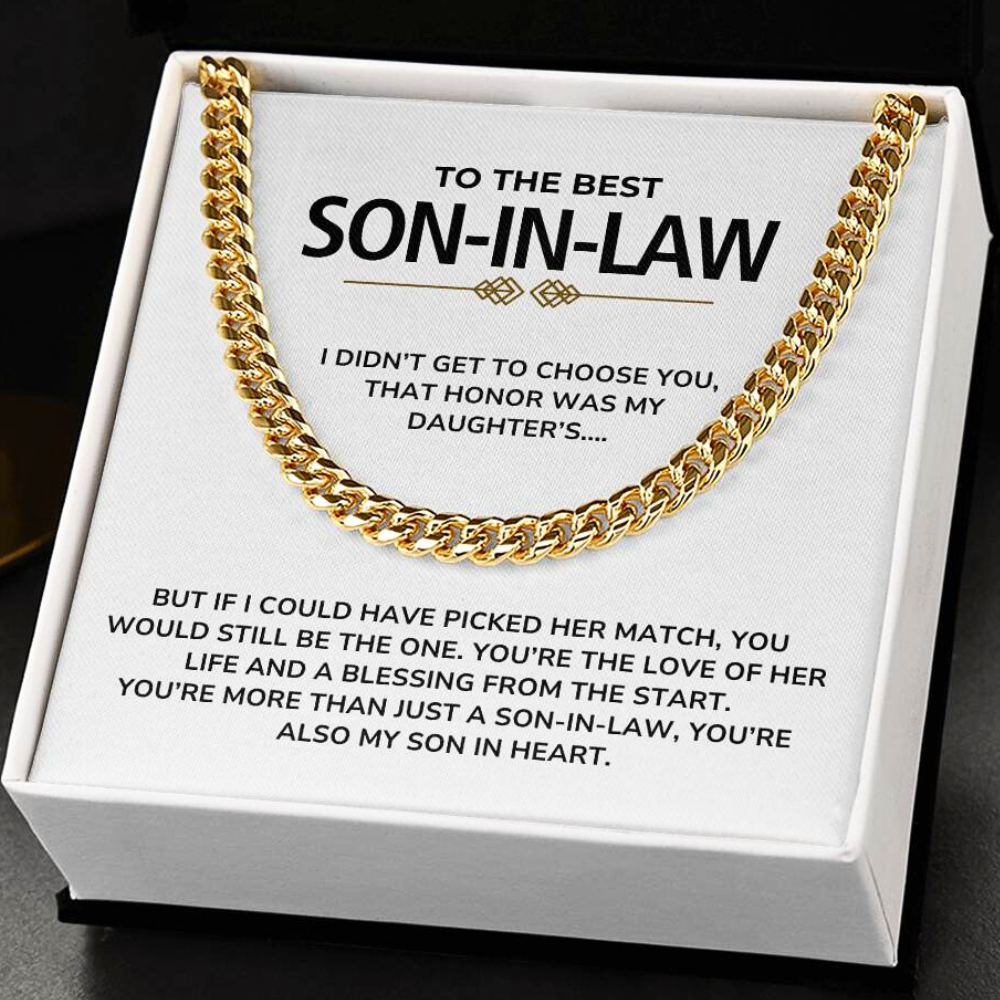 To My Son-in-Law - "My Son In Heart" Cuban Link Chain Necklace Gift Set - SL01