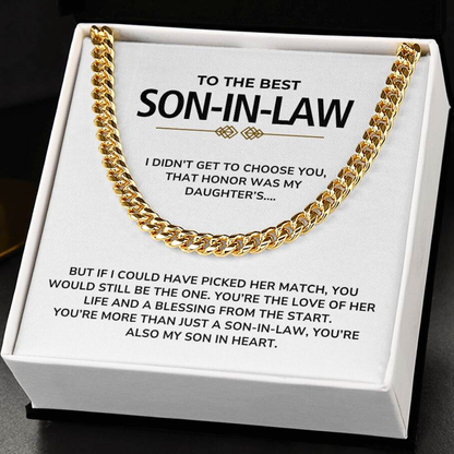 To My Son-in-Law - "My Son In Heart" Cuban Link Chain Necklace Gift Set - SL01