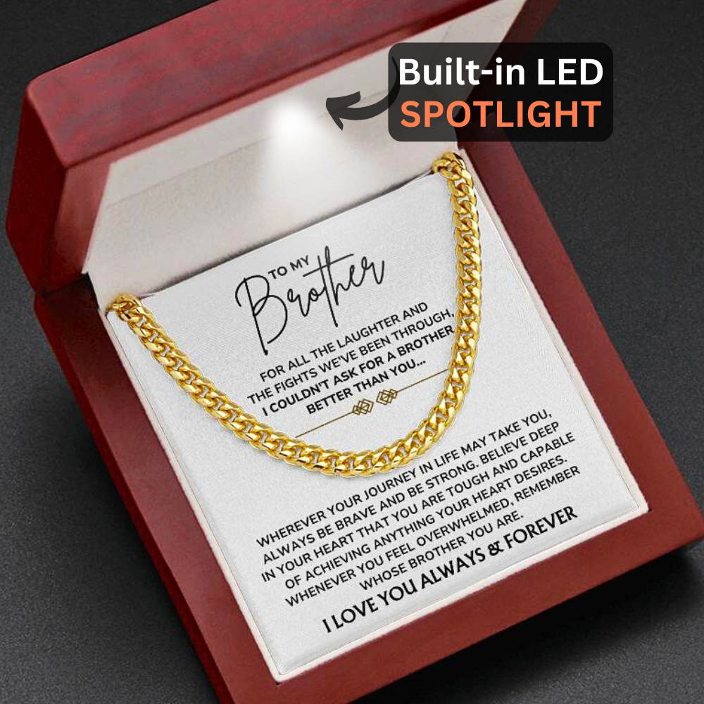 To My Brother – "Always Be Brave, Always Be Strong" Cuban Link Chain Necklace Gift Set - BR01