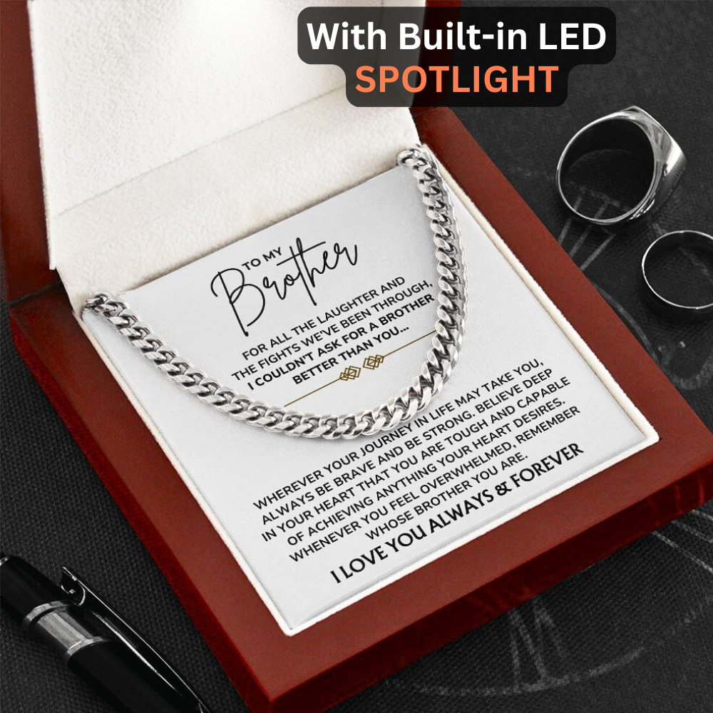 To My Brother – "Always Be Brave, Always Be Strong" Cuban Link Chain Necklace Gift Set - BR01