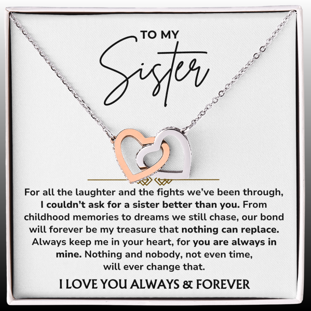To My Sister – "Always In My Heart" Interlocked Hearts Necklace Gift Set  - SS01