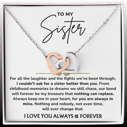 To My Sister – "Always In My Heart" Interlocked Hearts Necklace Gift Set  - SS01