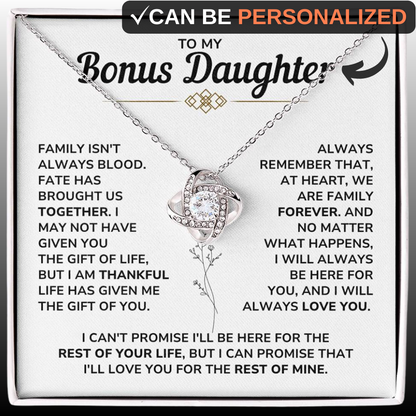 To My Bonus Daughter - "My Family Forever" Love Knot Necklace Gift Set - BD06v3