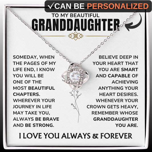 To My Beautiful Granddaughter - "A Chapter I'll Cherish Forever" Love Knot Necklace Gift Set  - GD07v3