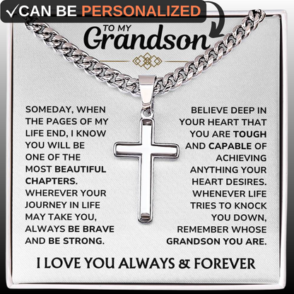 To My Grandson - "Proud of You, Always" Artisan Cross Cuban Link Chain Gift Set – GS01v3
