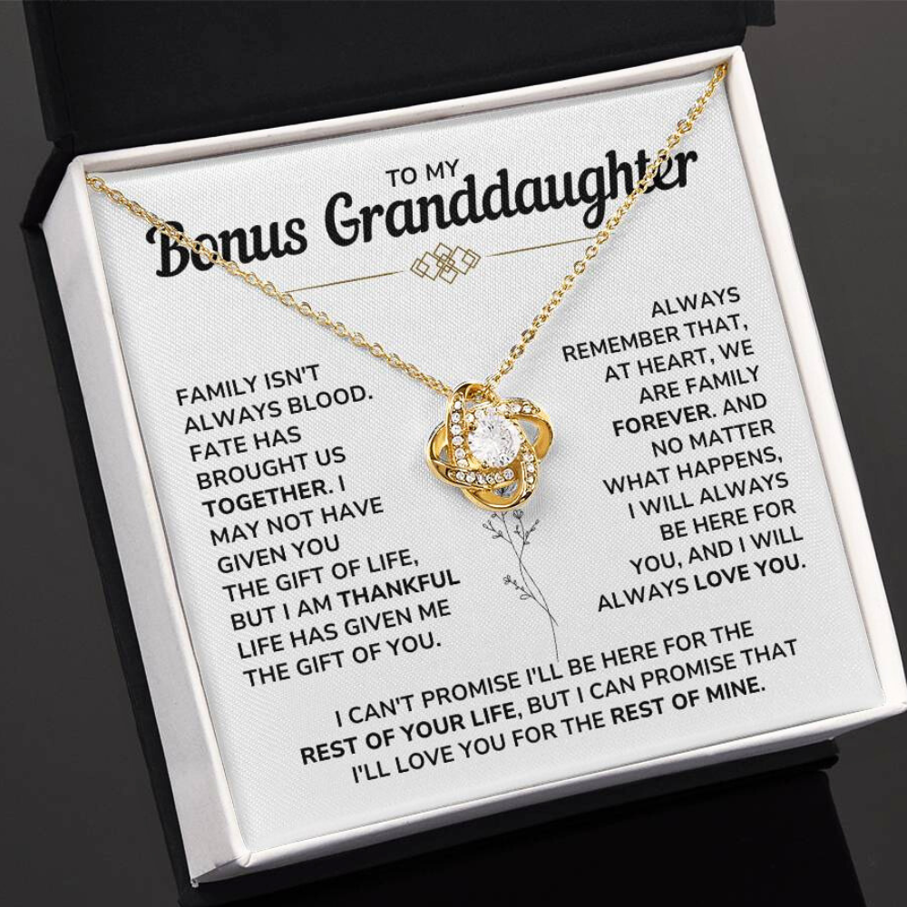 To My Bonus Granddaughter - "My Family Forever" Love Knot Necklace Gift Set - BG01