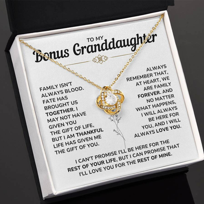 To My Bonus Granddaughter - "My Family Forever" Love Knot Necklace Gift Set - BG01