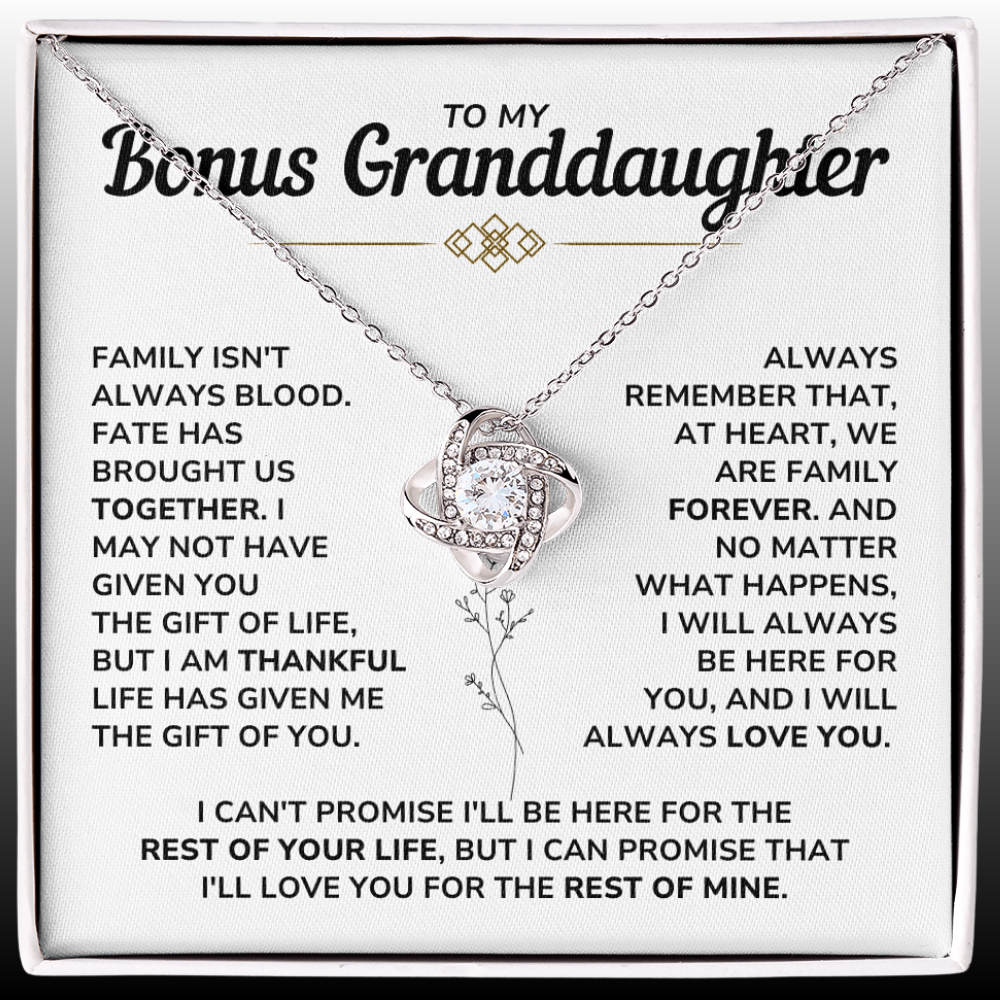 To My Bonus Granddaughter - "My Family Forever" Love Knot Necklace Gift Set - BG01