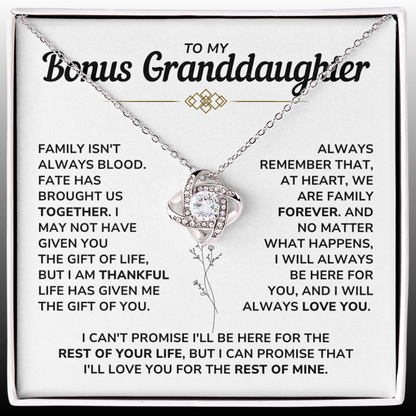 To My Bonus Granddaughter - "My Family Forever" Love Knot Necklace Gift Set - BG01