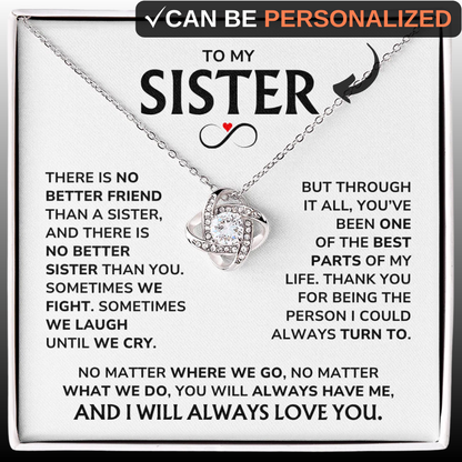 Personalised Sister Jewellery Gift - "Thank You" Love Knot Sister Necklace - SS02v3