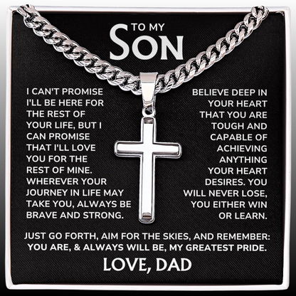 Son Necklace From Dad - "My Greatest Pride" Artisan Cross Cuban Link Chain Gift Set - SN01v2