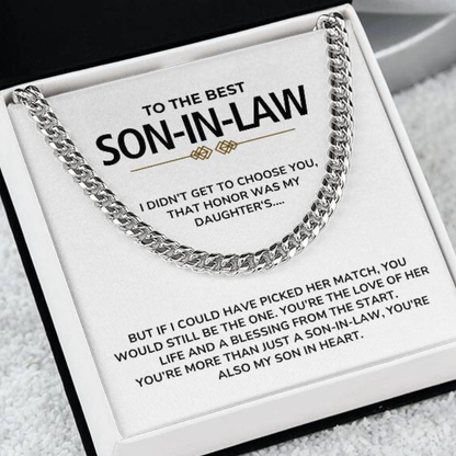 To My Son-in-Law - "My Son In Heart" Cuban Link Chain Necklace Gift Set - SL01