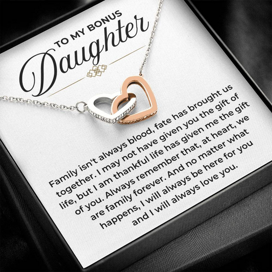 To My Bonus Daughter - "I Will Always Love You" Forever Love Necklace Gift Set - BD02