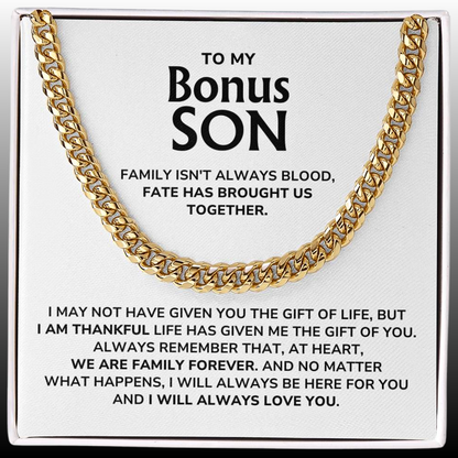 To My Bonus Son - "I Will Always Love You" Cuban Link Chain Necklace Gift Set – BS02