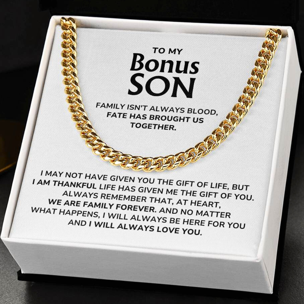 To My Bonus Son - "I Will Always Love You" Cuban Link Chain Necklace Gift Set – BS02