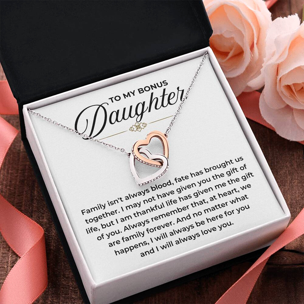 To My Bonus Daughter - "I Will Always Love You" Forever Love Necklace Gift Set - BD02