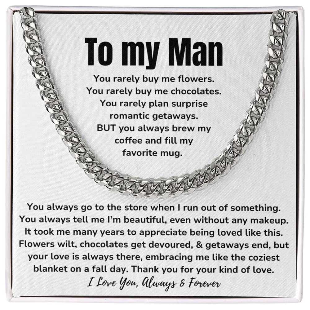 To My Man - "I Love Your Kind of Love" Cuban Link Chain Necklace Gift Set - MN01