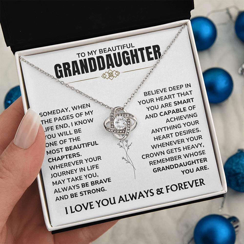 To My Beautiful Granddaughter - "A Chapter I'll Cherish Forever" Love Knot Necklace Gift Set  - GD07